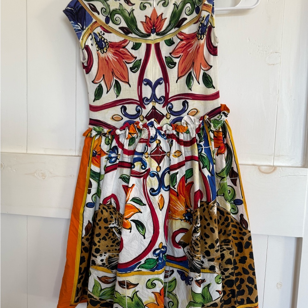 Dolce & Gabbana Girls Floral & Leopard Print Multicolor Dress